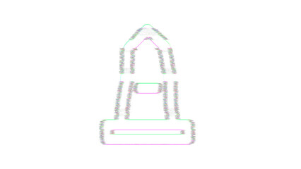 Icon monument is distorted. Glitch. Noise, chromatic aberration, geometric distortion