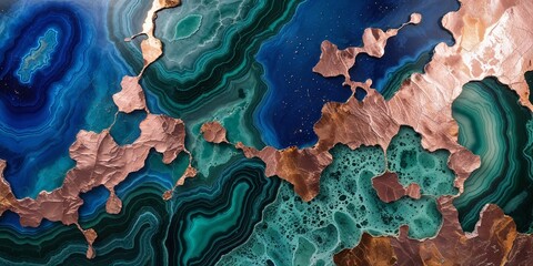 Elegant Teal and Blue Agate Design Accented with Rose Gold Foil Textures and Embellishments