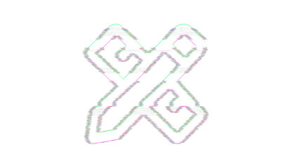 Icon pencil ruler is distorted. Glitch. Noise, chromatic aberration, geometric distortion