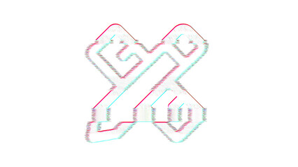 Icon pencil ruler is distorted. Glitch. Noise, chromatic aberration, geometric distortion