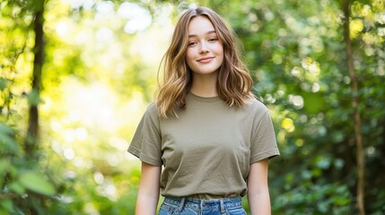 Fototapeta premium Serene girl in nature's embrace