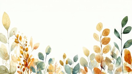 Watercolor autumnal leaves border