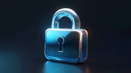 Shiny Blue Padlock Security Concept Illustration on Dark Background