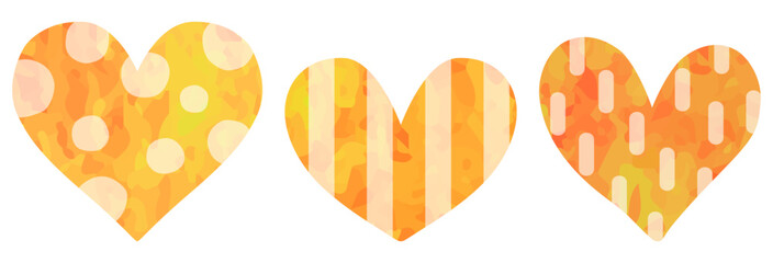 模様の入ったハートのイラストセット オレンジ色 ベクター素材
