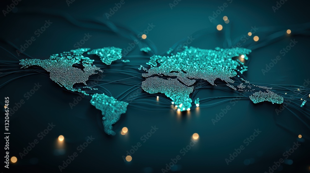 Aufkleber a stylized map with glowing lines representing fiber optic cables and data centers, illustrating the