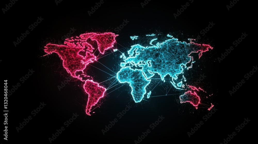 Poster a stylized map with glowing lines and data streams representing the flow of information within globa