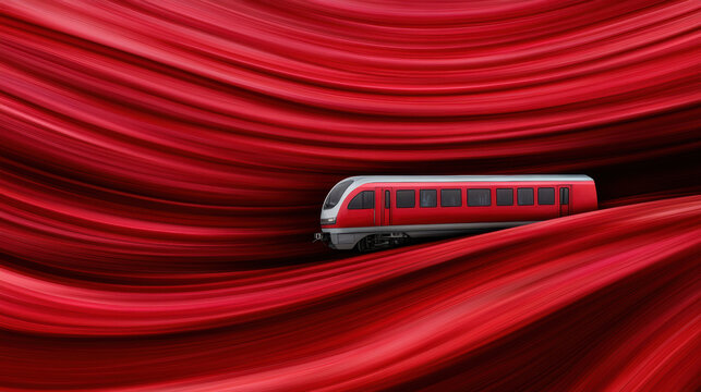 A minimalist digital artwork depicting a train silhouette against a striking red background symbolizing commuting time reduction
