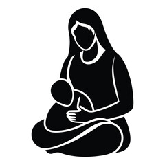 Mother holding baby silhouette vector illustration on white background
