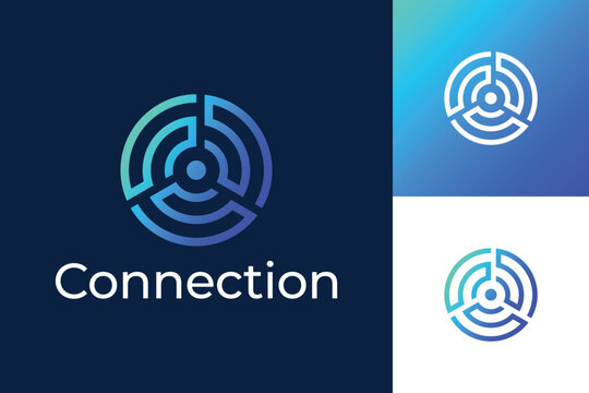 Modern and Minimalist Technology Logo with Atom and Circuit Circle Shape Design