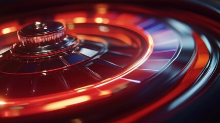 Close-up of spinning roulette wheel with ball in play, high-contrast lighting, intense bet game energy