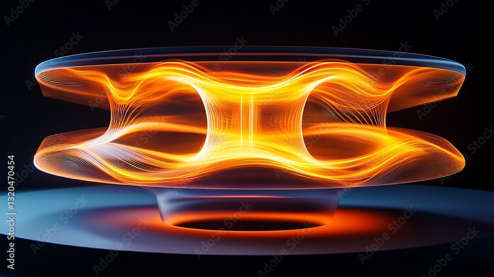 Poster abstract glowing shape with curving lines on dark surface