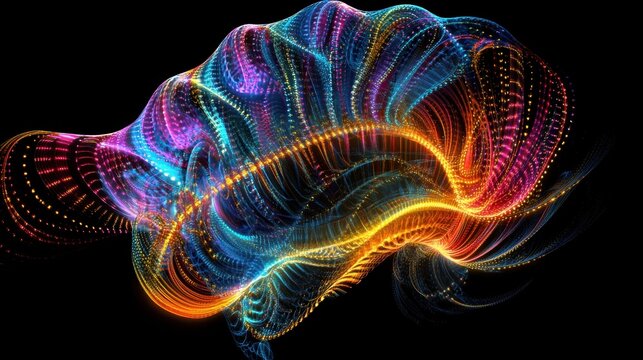 Colorful fractal brain with luminous pathways, representing data processing and futuristic technology