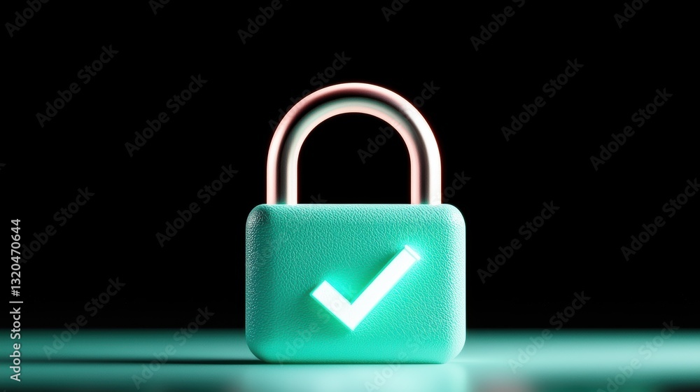 Poster a sleek, modern padlock icon with a glowing green checkmark, symbolizing secure access and data encr