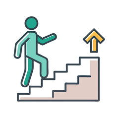 Person climbing stairs with arrow