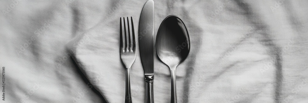 Aufkleber plain silver cutlery displayed on textured cloth with elegant simplicity and minimalistic design
