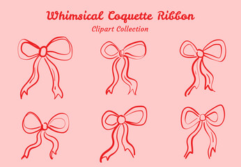 Ribbon Coquette Clipart Set Whimsical Girly Design for Scrapbooking and Crafts