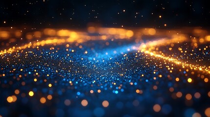 Naklejka premium Abstract Blue and Gold Glitter Sparkle Background Shimmering Bokeh Lights Festive Design