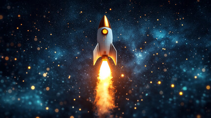 A colorful vintage rocket ship soaring through space, ideal for a children's book.