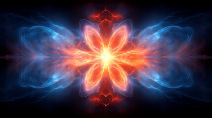Abstract Fiery Flower Glowing Energy Plasma and Blue Flames Design