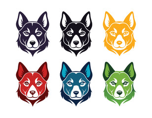 Fototapeta premium Six color Dog Breed Head Vector Silhouettes For Icon Sets