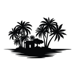 Obraz premium Desert oasis Silhouette, Vector, Icon, Logo, White Background.