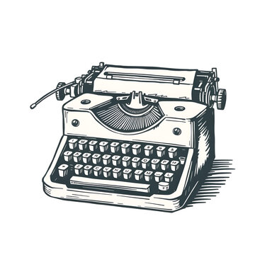 Hand drawn retro typewriter textured vector illustration.