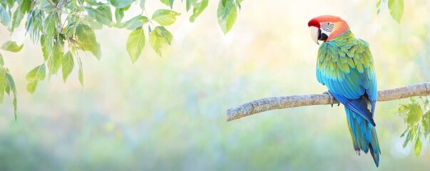 A colorful parrot perched peacefully on a tree branch in nature