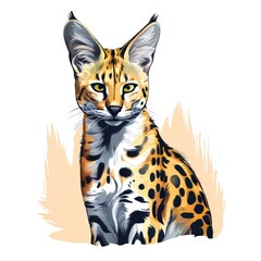 Obraz premium the AI Image Generator, Illustrated Portrait of a Beautiful Serval Cat