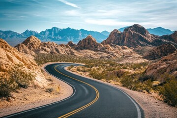 Winding road through desert mountains (1)