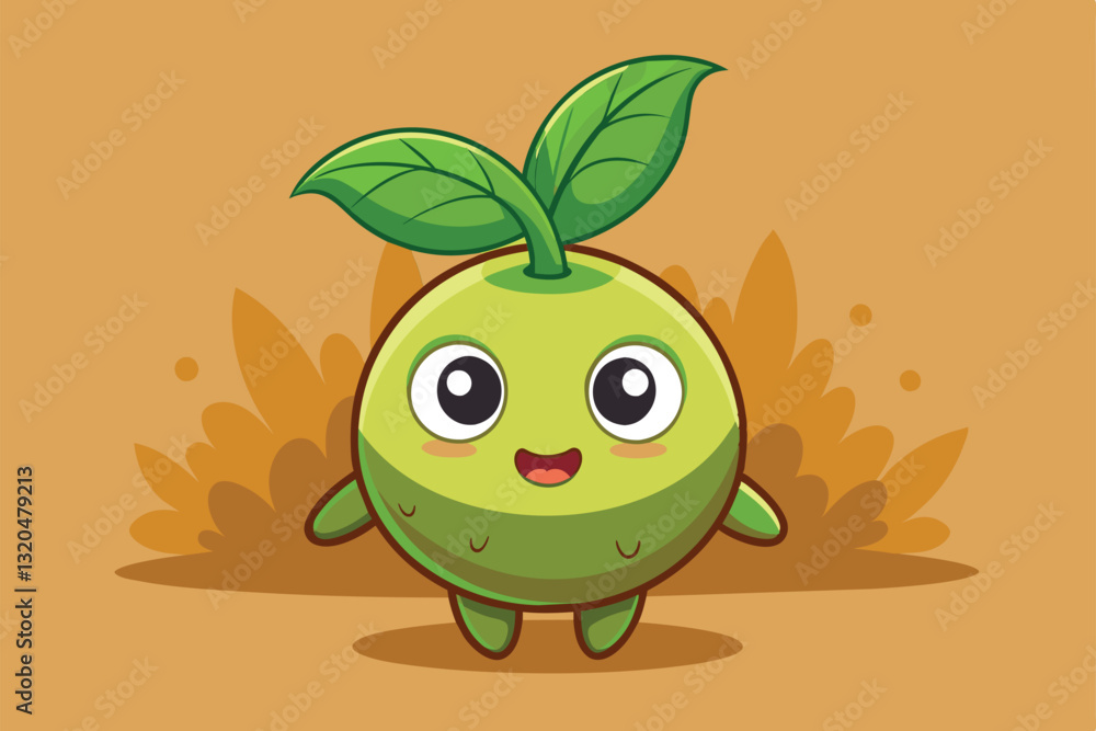 Aufkleber a cheerful sprout character with two leaves and a joyful expression stands out against a simple back