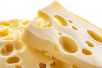 High quality Gruyere cheese on a clean white background with sharp details and realistic lighting