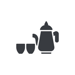 Teapot and two tea cups vector icon