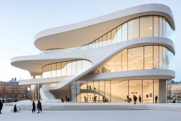 Fototapeta premium The New Munch Museum in Oslo exhibiting modern architecture with curved glass facade
