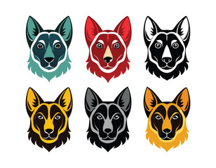 Fototapeta premium Six color Dog Breed Head Vector Silhouettes For Icon Sets