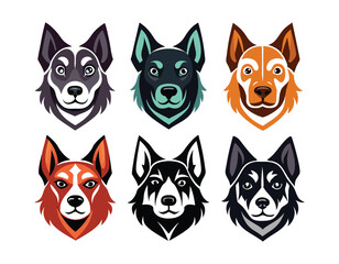 Fototapeta premium Six color Dog Breed Head Vector Silhouettes For Icon Sets