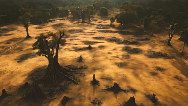 Aerial forest drone damaged with barren land due to barren. Suitable for Earth Day Etc.