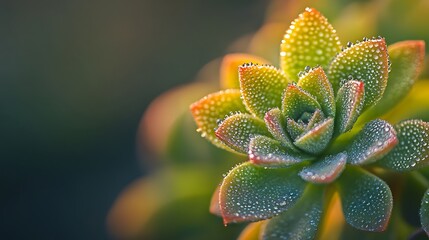 Succulent Plant with Dew Drops Close-up in Warm Light