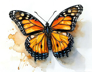 Fototapeta premium monarch butterfly watercolor illustration on white background.