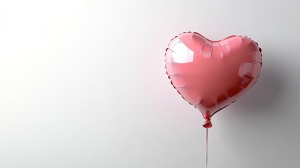 A single, pink heart-shaped balloon floats against a white background. Simple, elegant, and romantic.