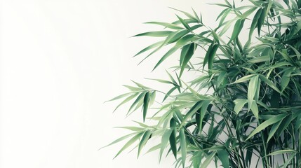 Obraz premium Lush green bamboo leaves against a white background. Serene and minimalist.