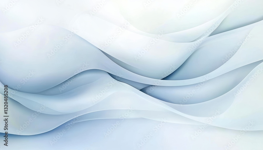 Poster abstract flowing liquid texture in soft pastel blue, smooth and glossy waves creating a futuristic a