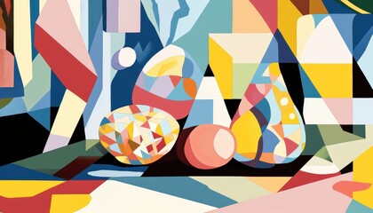 Obraz premium Abstract Geometric Still Life Painting with Vibrant Colors