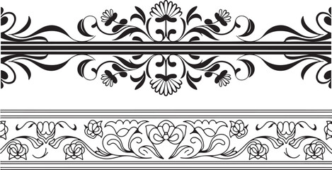 Fototapeta premium Ornamental Floral Border Vector Set, Vintage Decorative Flourish Dividers, Elegant Frame Elements