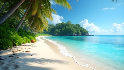Exotic tropical coastline with coconut palm trees