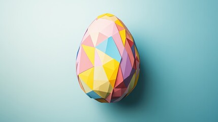 Colorful Low Poly Easter Egg on Light Blue Background