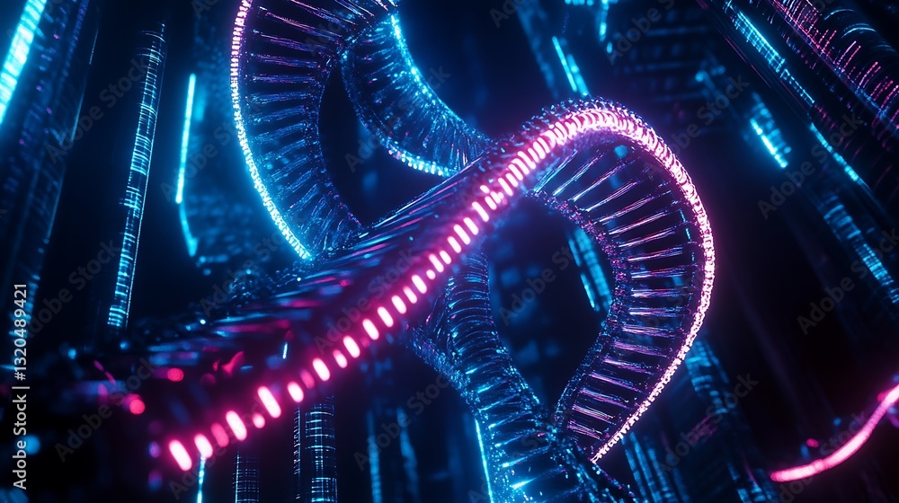 Aufkleber abstract structure twisting with blue and pink glowing lights rendering