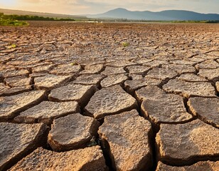 close up view of cracked dry soil reveals the impact of drought on agricultural land