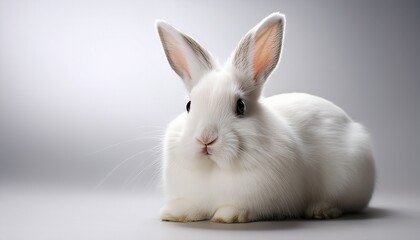 Obraz premium fluffy white rabbit sitting softly on a light background
