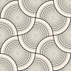 Black grey ornamental geometric pattern with concentric circles on beige background. Empty circles. Design element for logo, web pages, prints, posters, template.