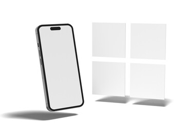 Mobile Phone Screens and Social Media Content Mockups for Showing Your App Design and Social Media. 3D Illustration Rendering Object. 